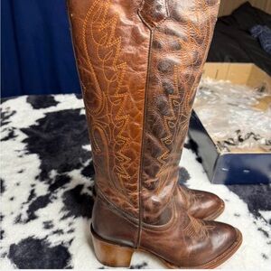 Rockem Brown Tall Leather Western Boots